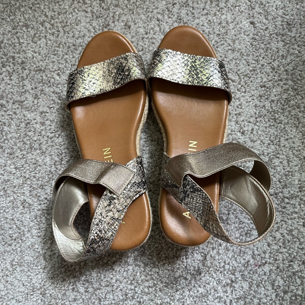 Anne Klein Gold and Brown Sandals with Dual Straps